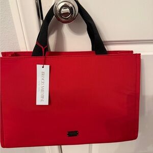 Frances Valentine Bold Red Tote with Black Handles